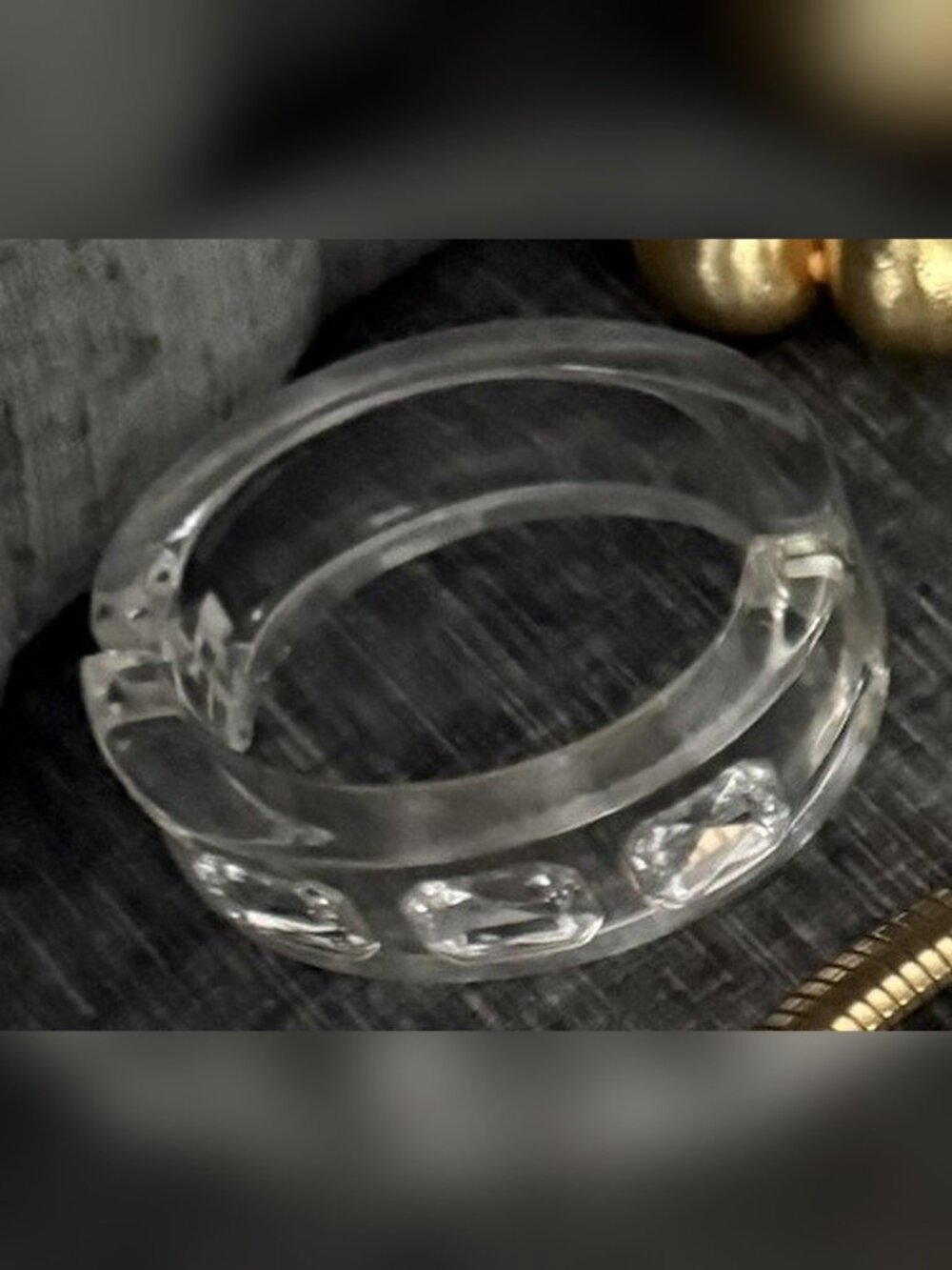 Clear Lucite Bangle with Inset Crystals